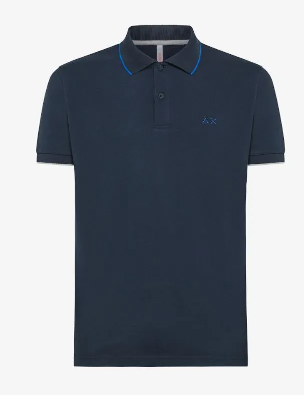 -Polo SUN68 small stripes on collar navy blue