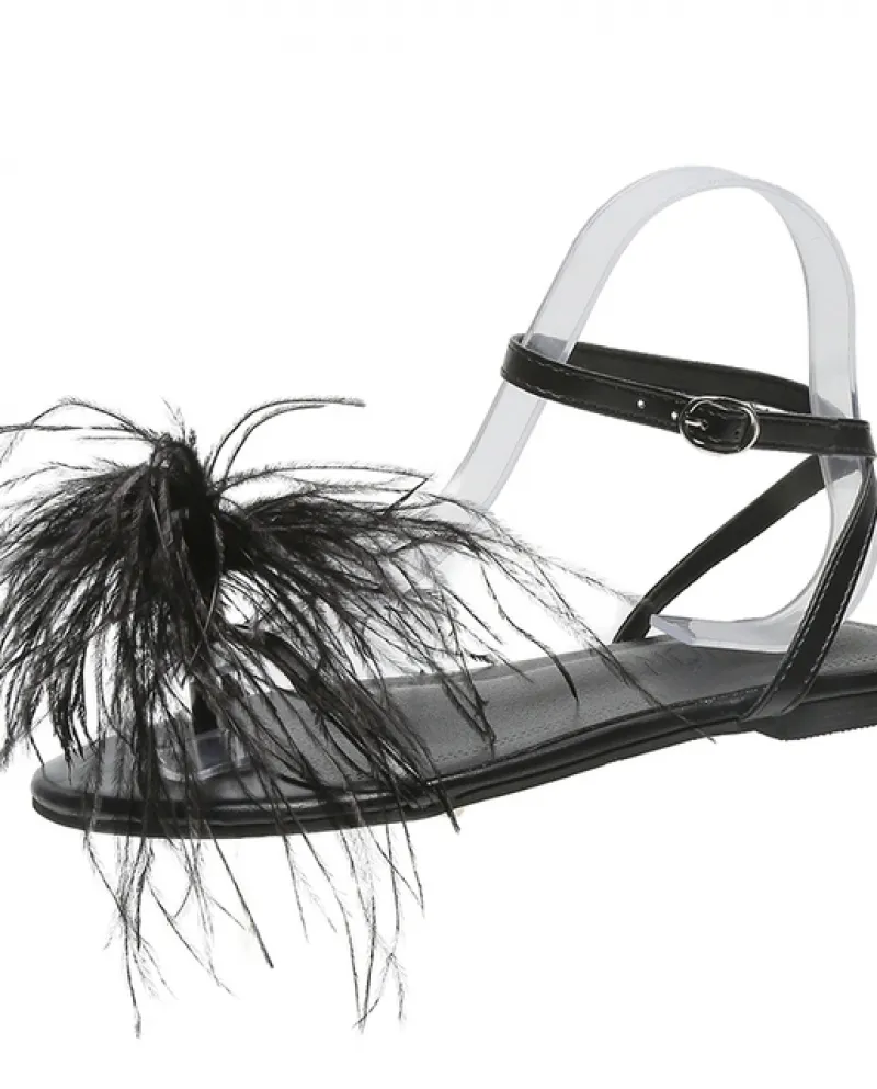 2022 Fashion New Feather Decor Sandali da donna Scarpe basse da donna Estate