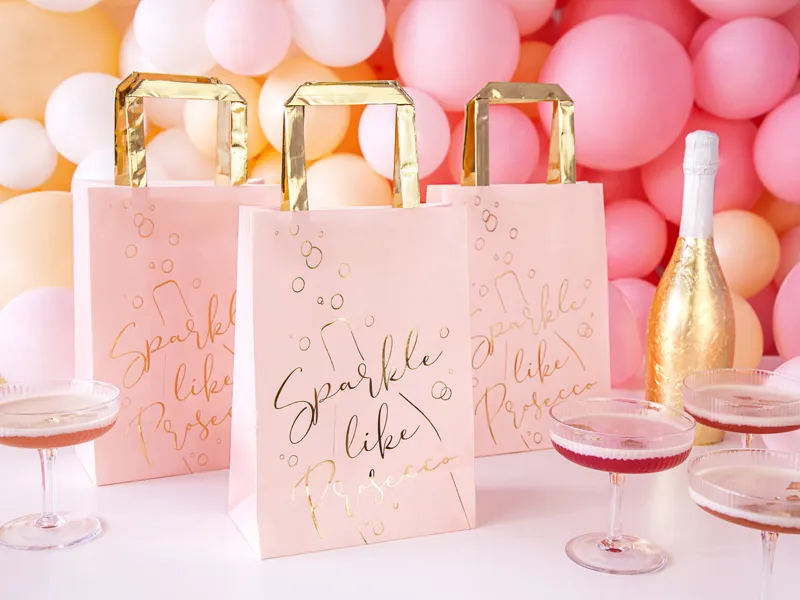 6 sacchetti regalo prosecco oro rosa 18 x 26 cm