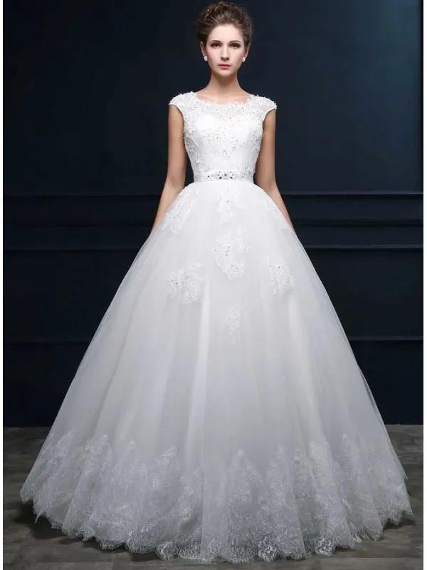 Abito da Sposa con gonna vaporosa Online elegante in tulle e pizzo Girocollo