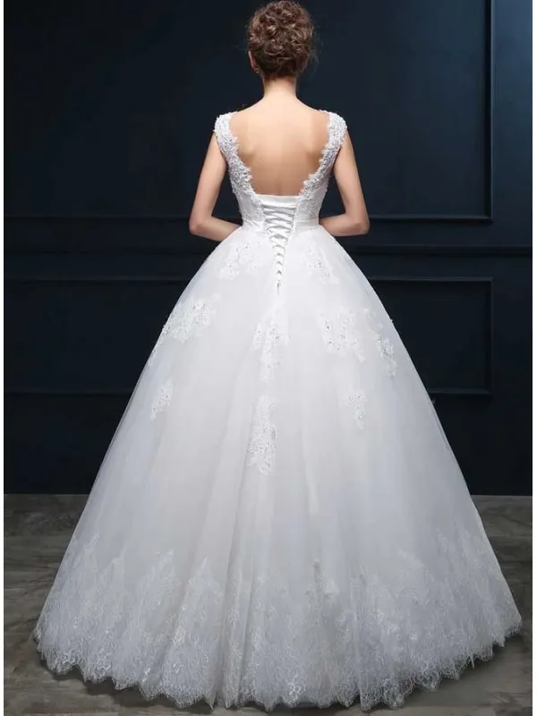 Abito da Sposa con gonna vaporosa Online elegante in tulle e pizzo Girocollo
