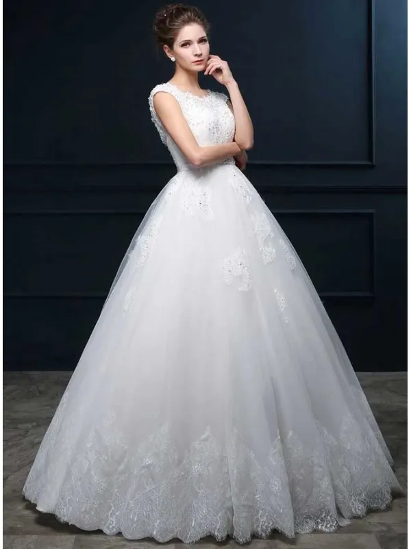 Abito da Sposa con gonna vaporosa Online elegante in tulle e pizzo Girocollo