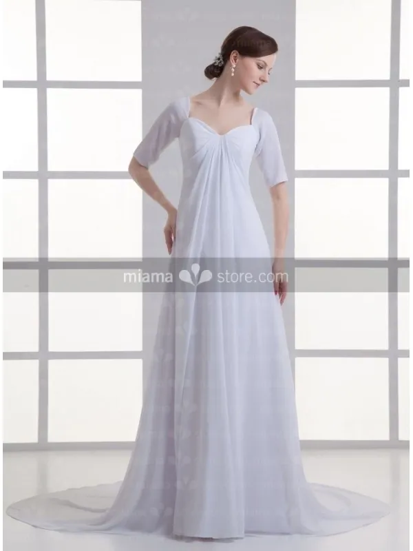Abito da sposa semplice stile impero premaman in georgette con maniche