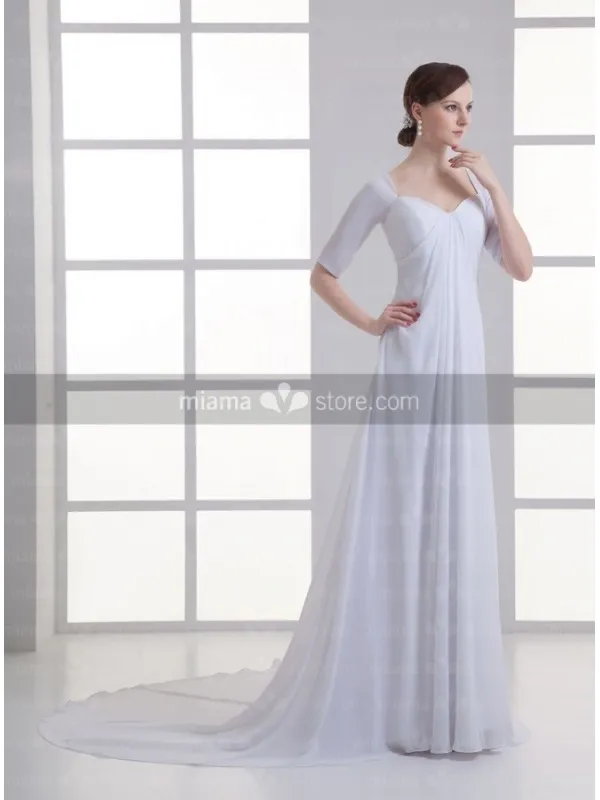 Abito da sposa semplice stile impero premaman in georgette con maniche