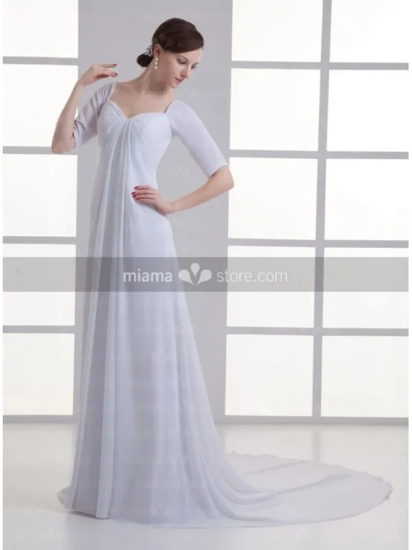 Abito da sposa semplice stile impero premaman in georgette con maniche
