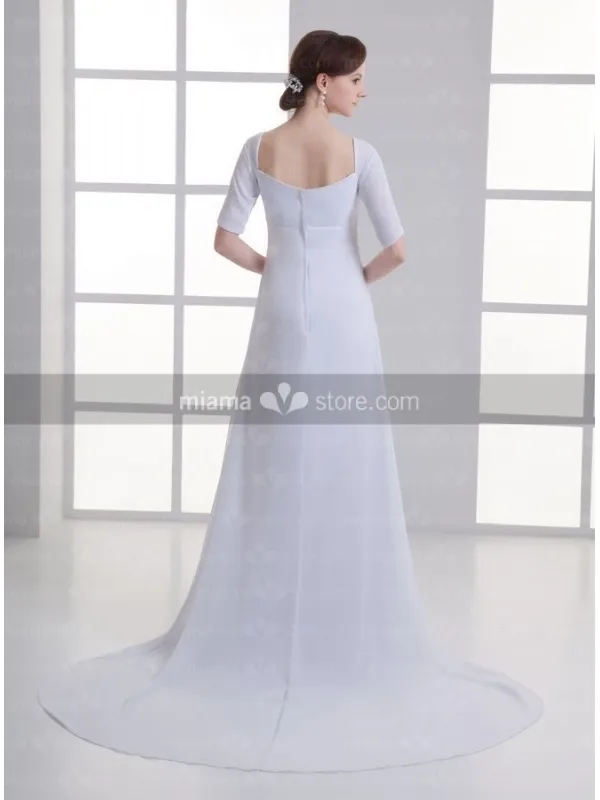 Abito da sposa semplice stile impero premaman in georgette con maniche