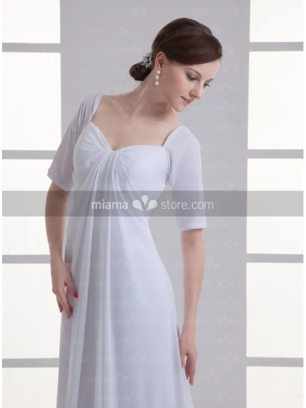 Abito da sposa semplice stile impero premaman in georgette con maniche