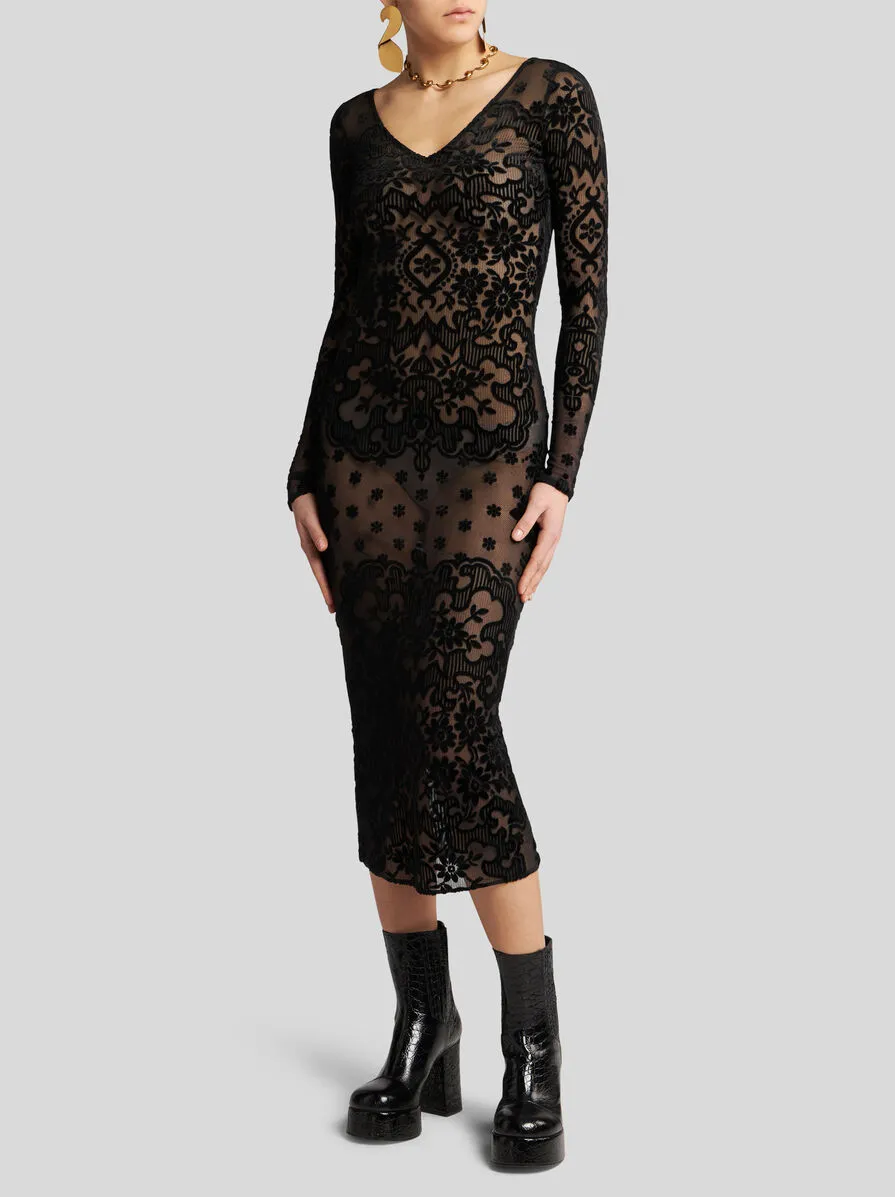 ABITO IN TULLE JACQUARD DI VELLUTO