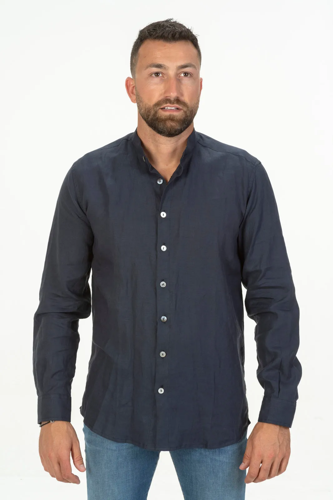  Amalfi Coast Camicia Lino coreana blu Amalfi Coast Made in in Italy  