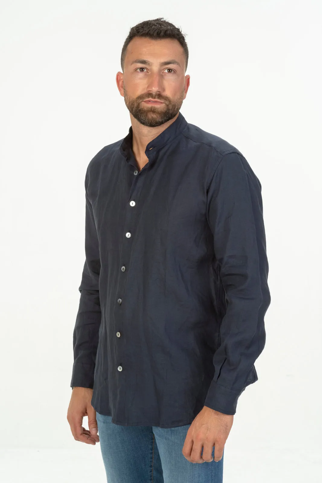  Amalfi Coast Camicia Lino coreana blu Amalfi Coast Made in in Italy  