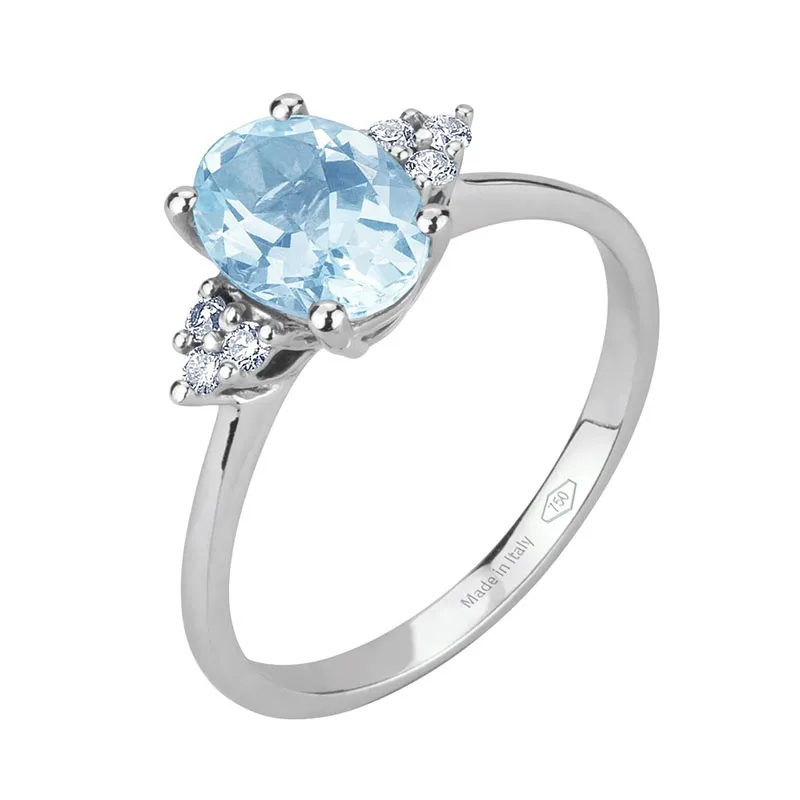 Anello con Acquamarina Ovale e Diamanti – Bibigì