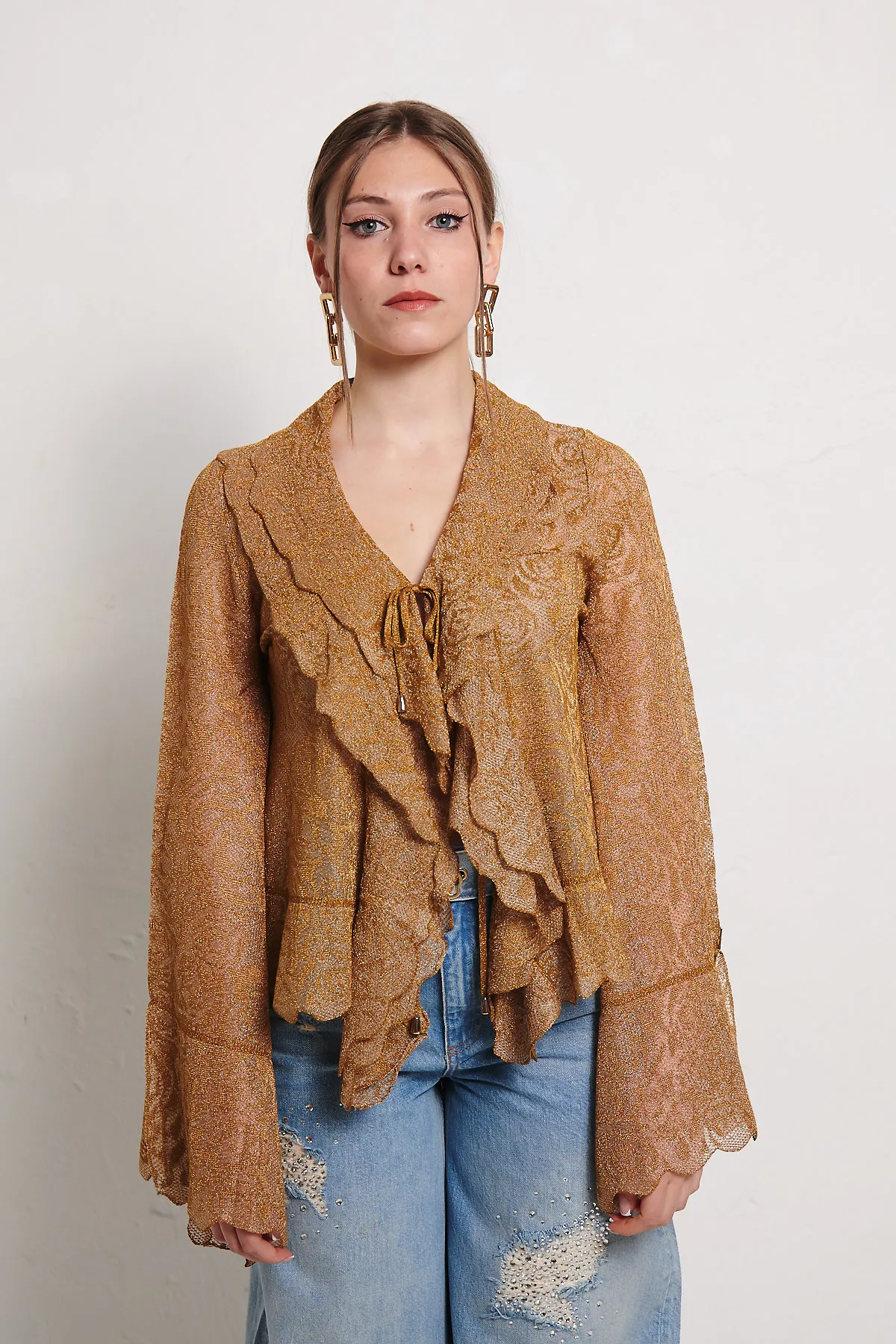 BLUGIRL Cardigan di pizzo con volant, in lurex