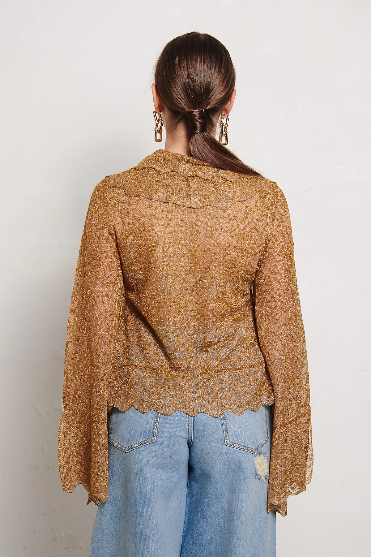 BLUGIRL Cardigan di pizzo con volant, in lurex