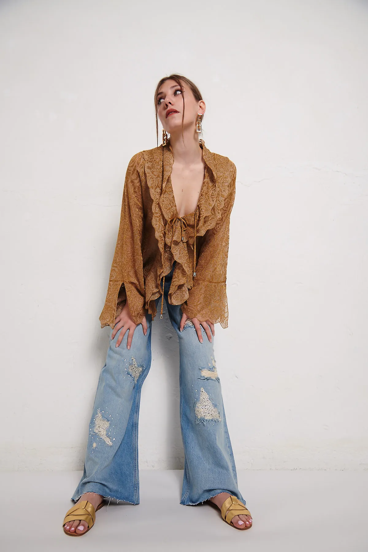 BLUGIRL Cardigan di pizzo con volant, in lurex