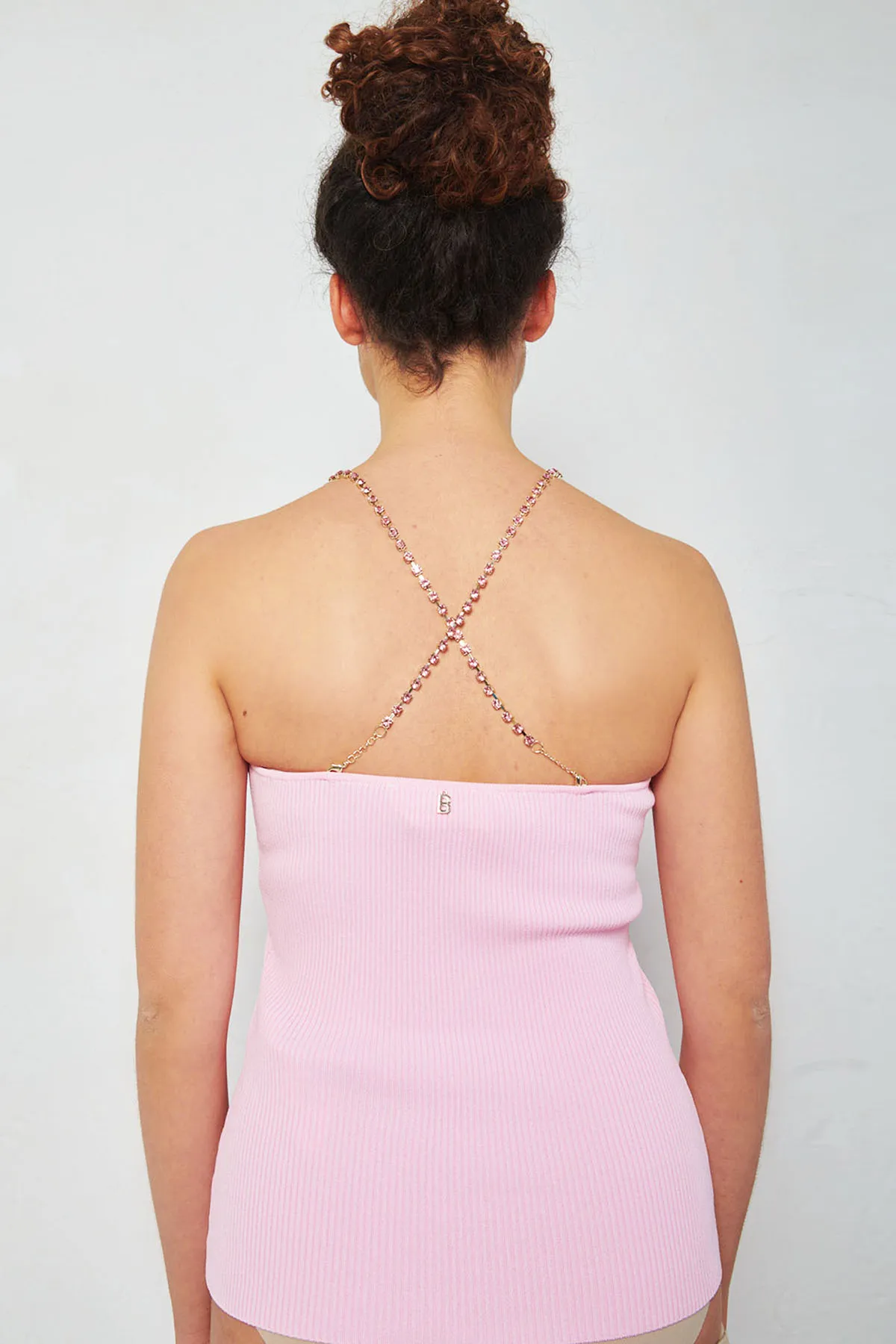 BLUGIRL Top in maglina a costine con spalline di strass