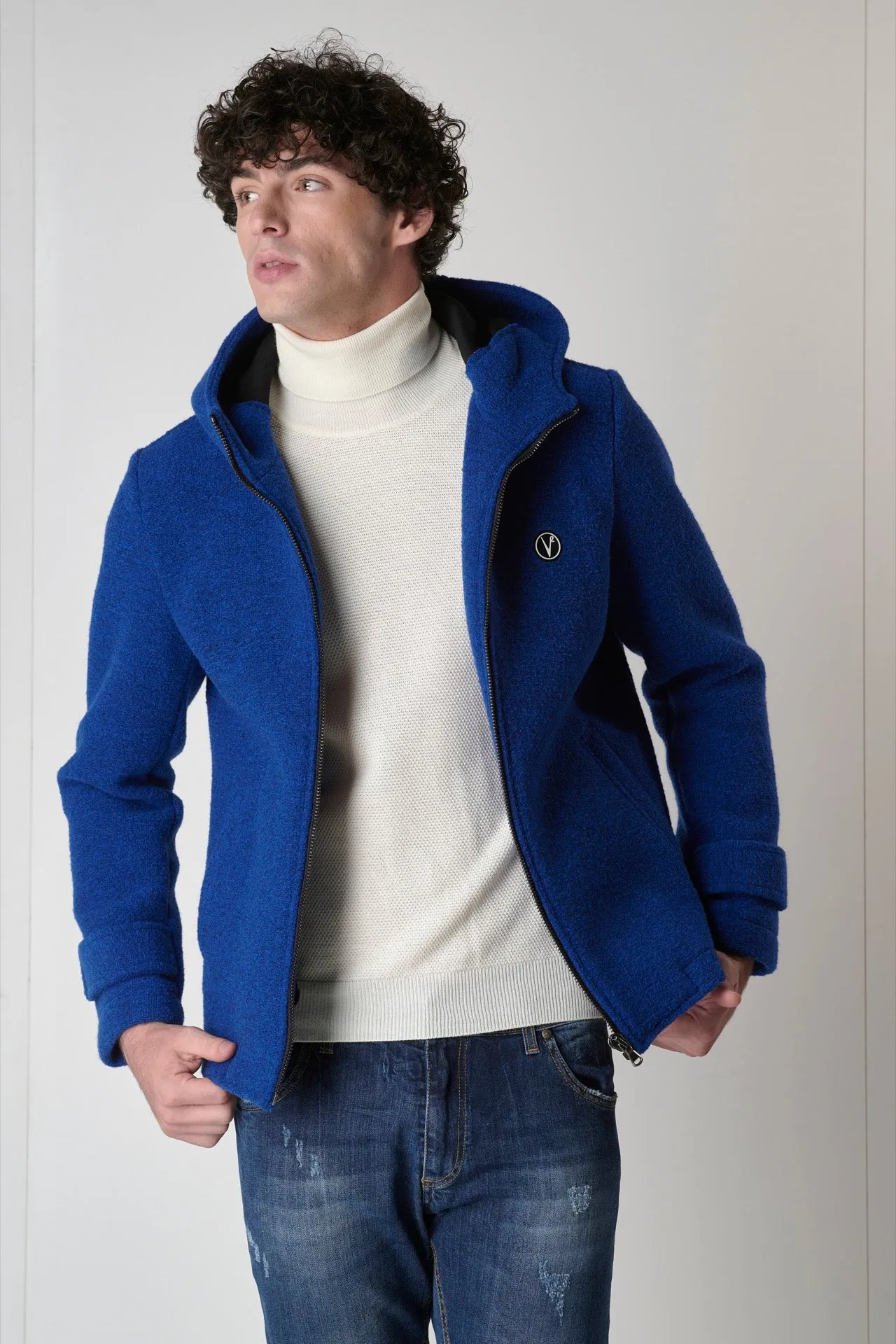 Bomber in Lana con Zip Blu Royal accoppiato a contrasto