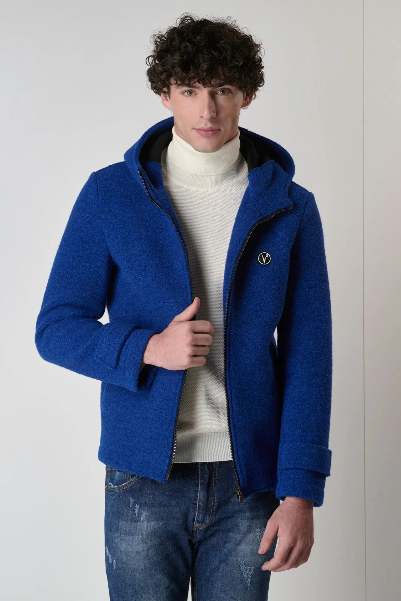 Bomber in Lana con Zip Blu Royal accoppiato a contrasto
