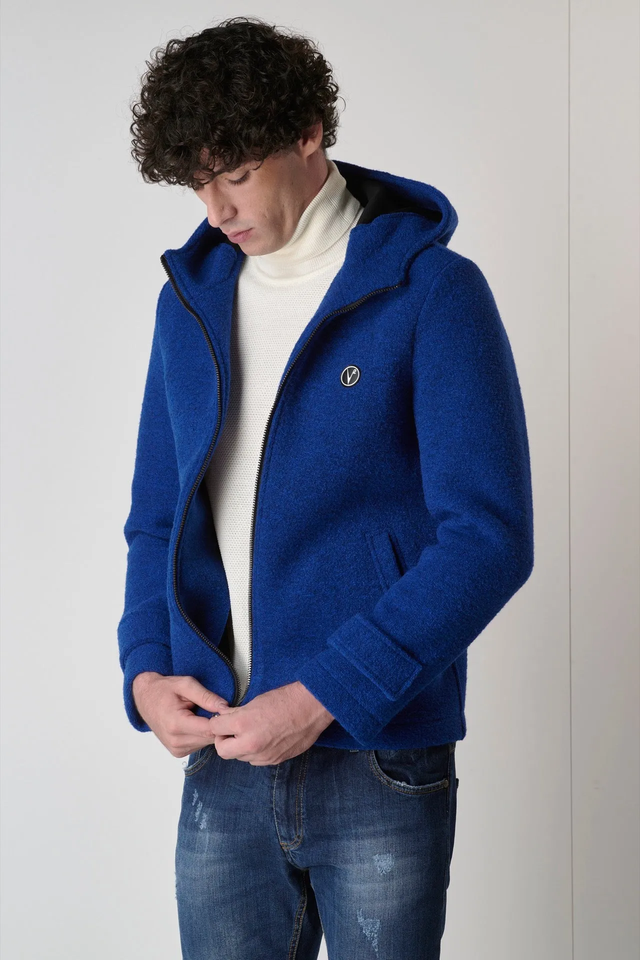 Bomber in Lana con Zip Blu Royal accoppiato a contrasto