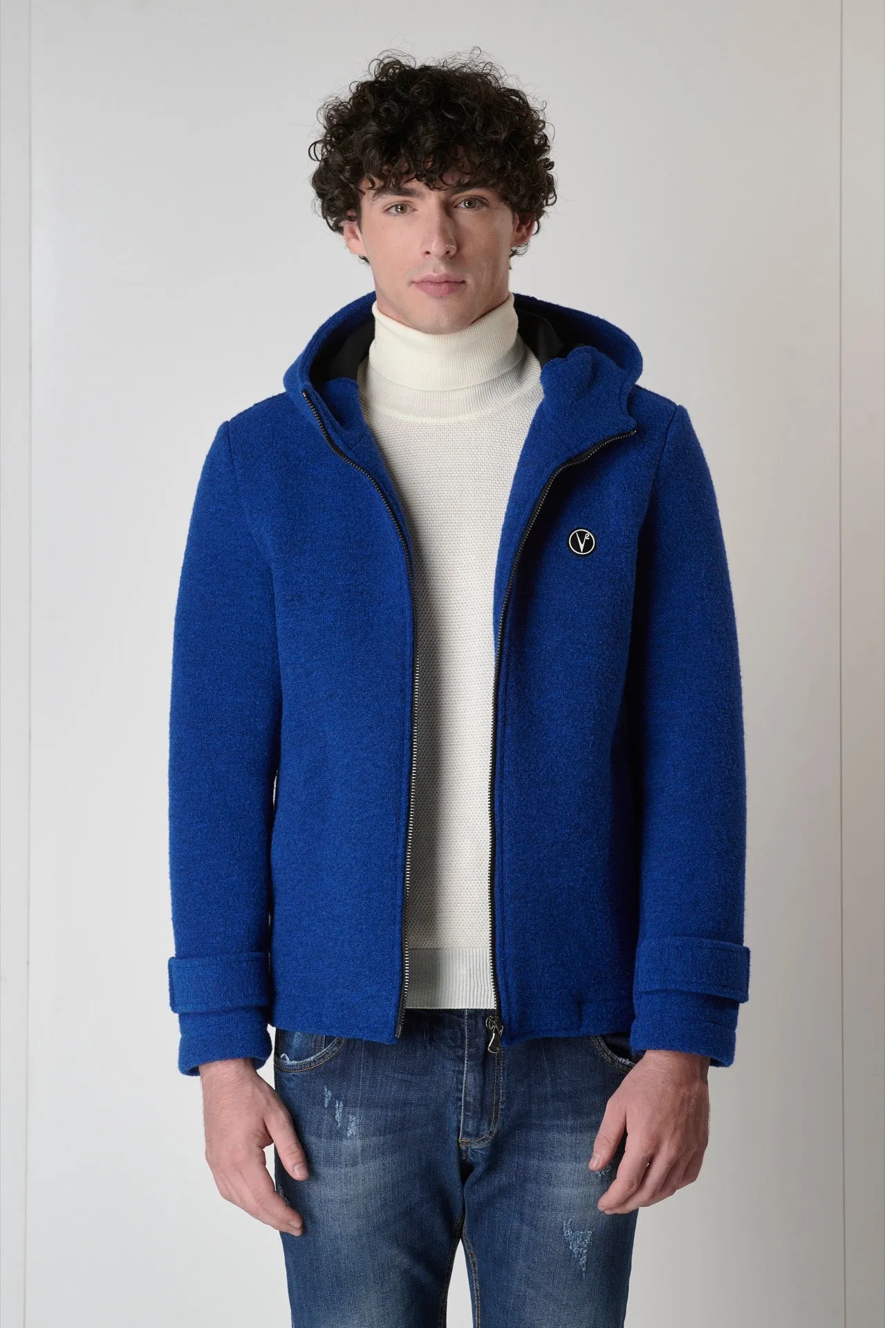 Bomber in Lana con Zip Blu Royal accoppiato a contrasto
