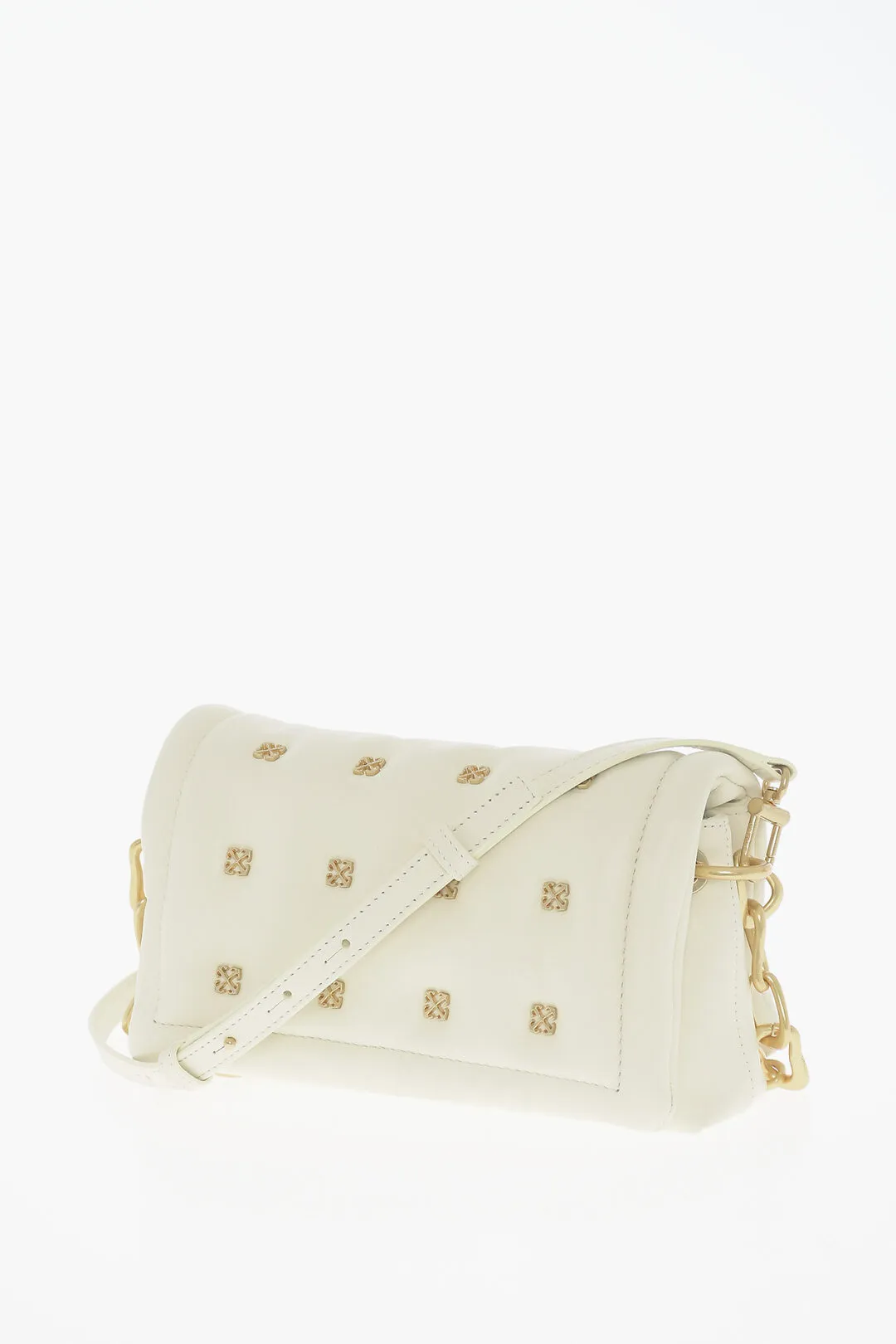 Borsa a Spalla in Pelle con Motivo Iconico in Metallo Dorato