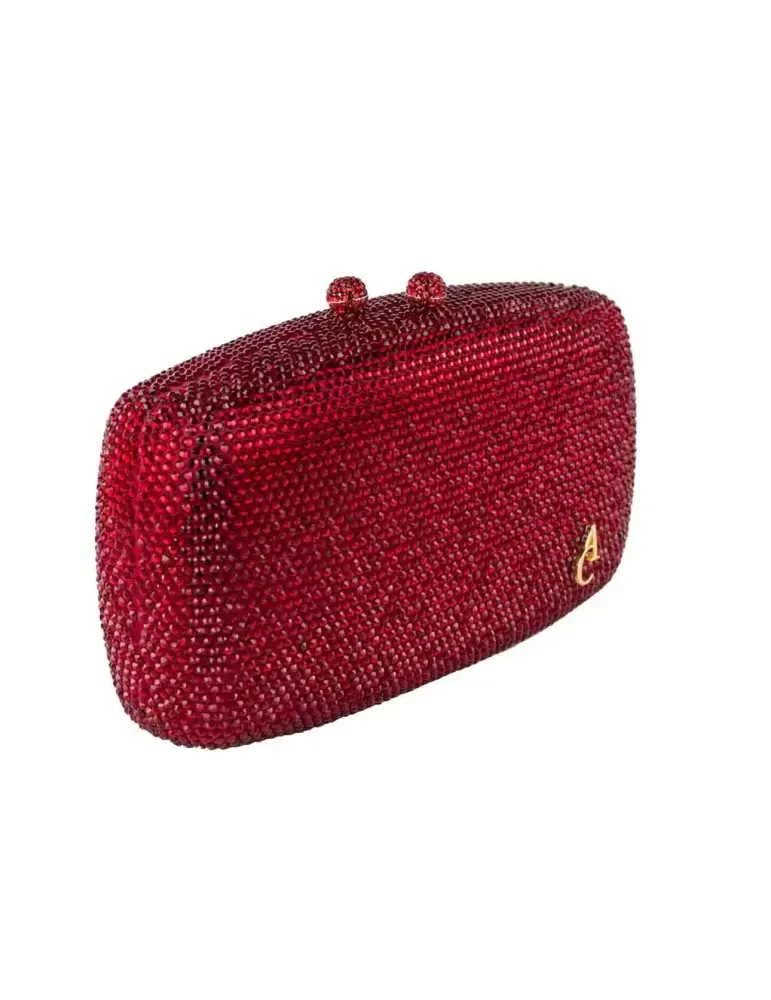Borsa rosso rubino con strass e logo Anna Cecere