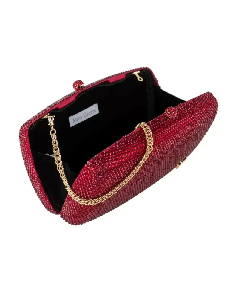 Borsa rosso rubino con strass e logo Anna Cecere