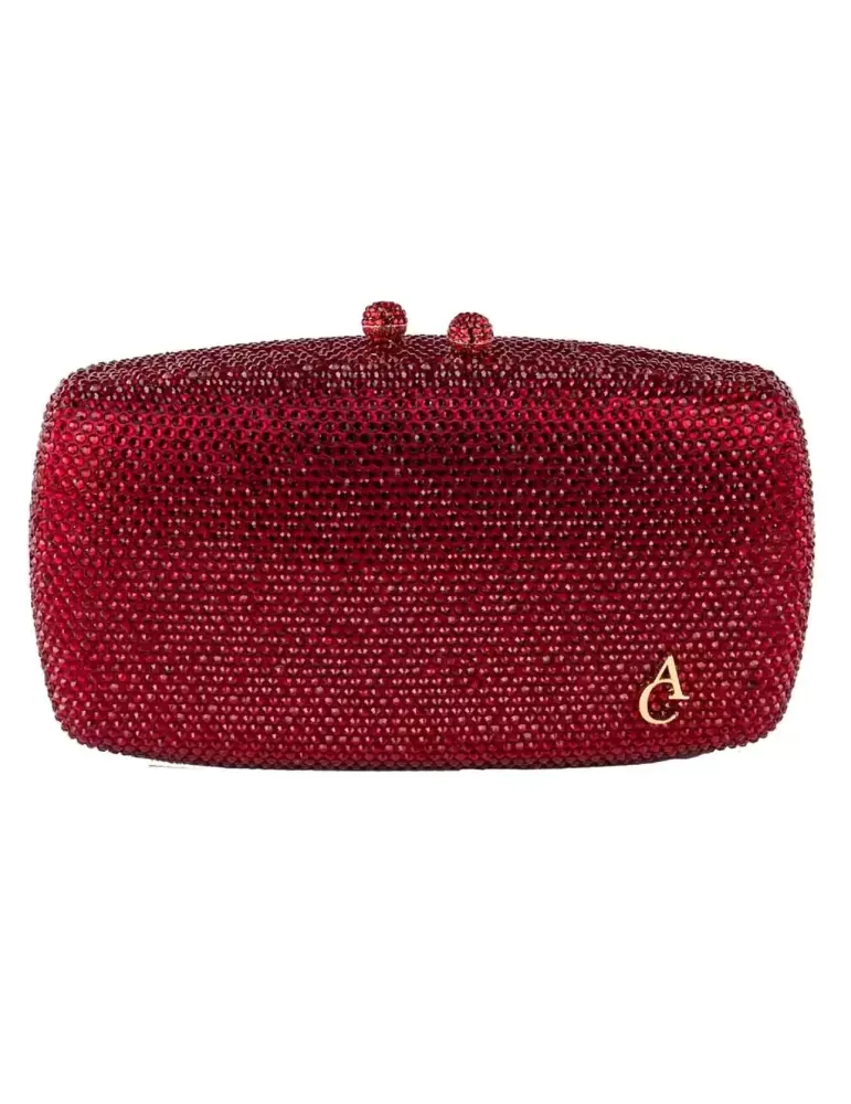 Borsa rosso rubino con strass e logo Anna Cecere