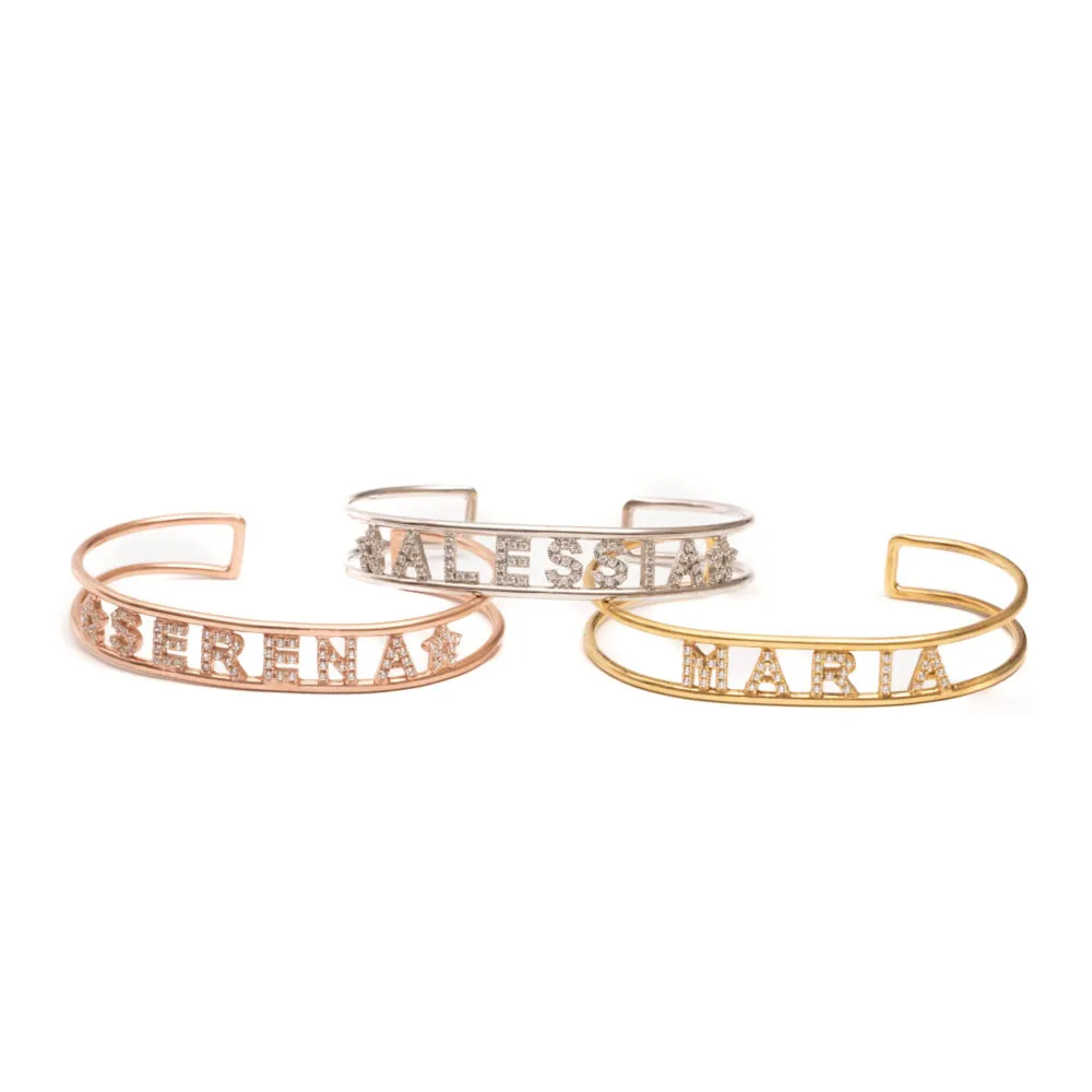 Bracciale Rigido Manetta Nome Personalizzabile in Argento 925