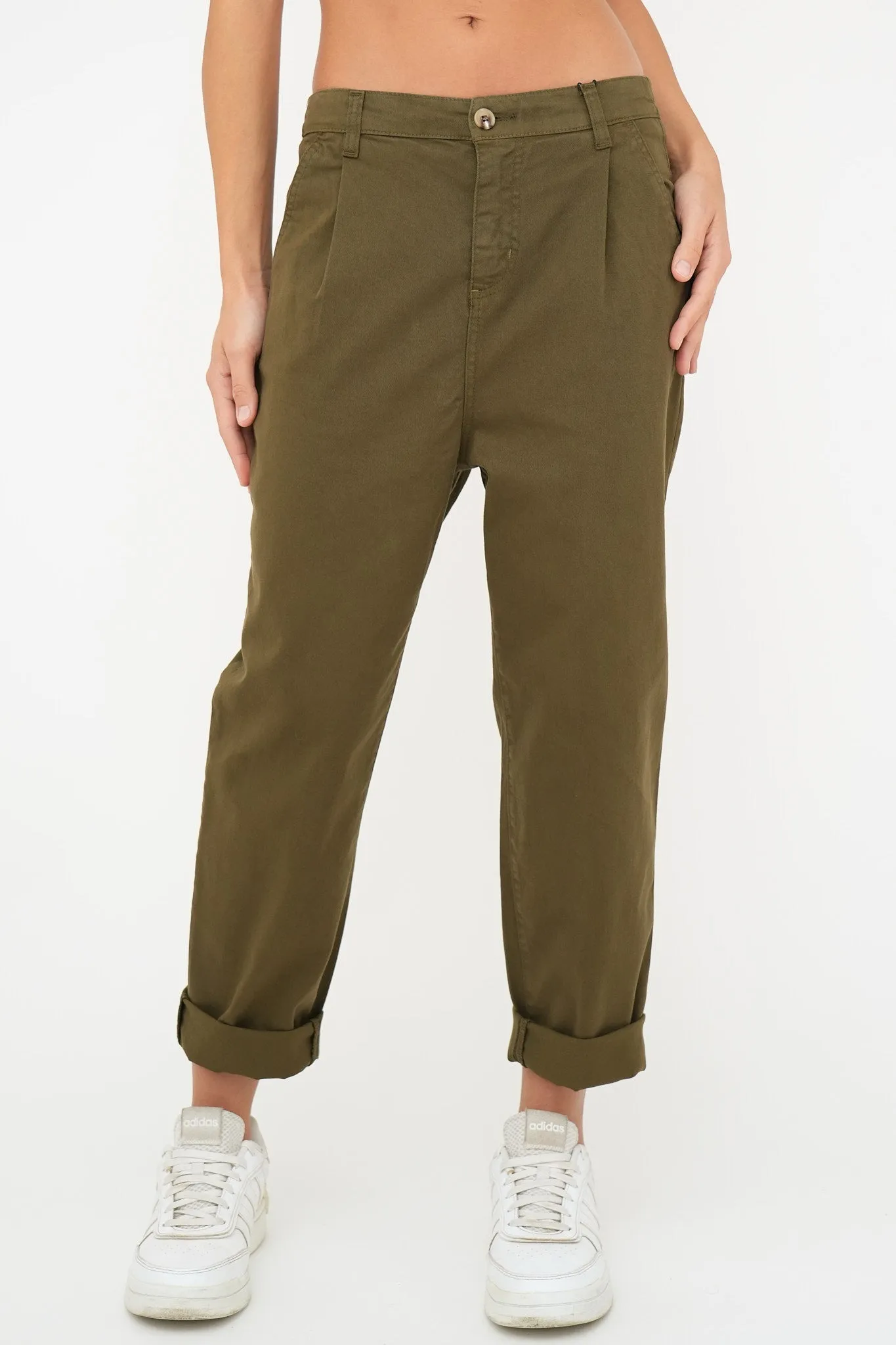 Bulier-Pantalone boyfriend SALLY cotone elite - Verde Militare