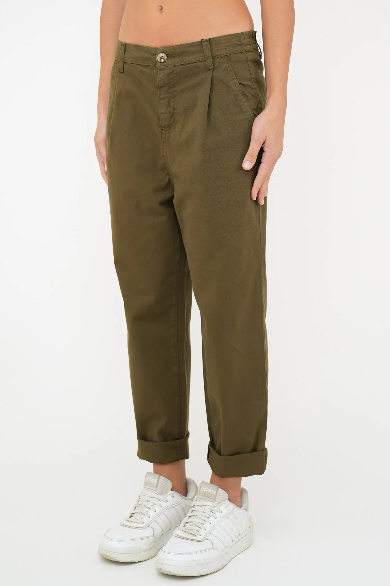 Bulier-Pantalone boyfriend SALLY cotone elite - Verde Militare
