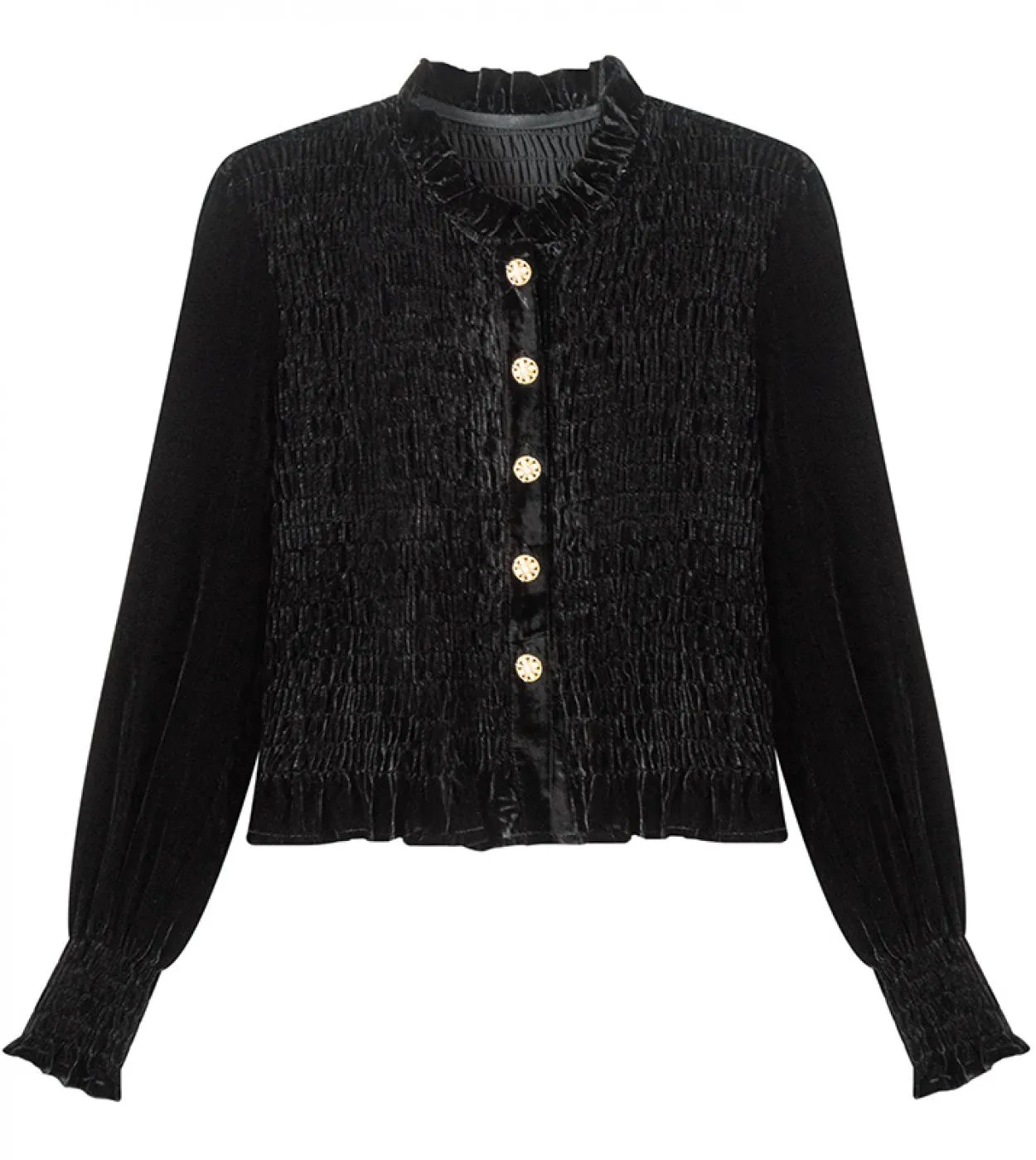 Camicia da donna in velluto autunno e inverno moda Nuova camicetta elegante plissettata slim fit Top da donna a maniche lunghe 1