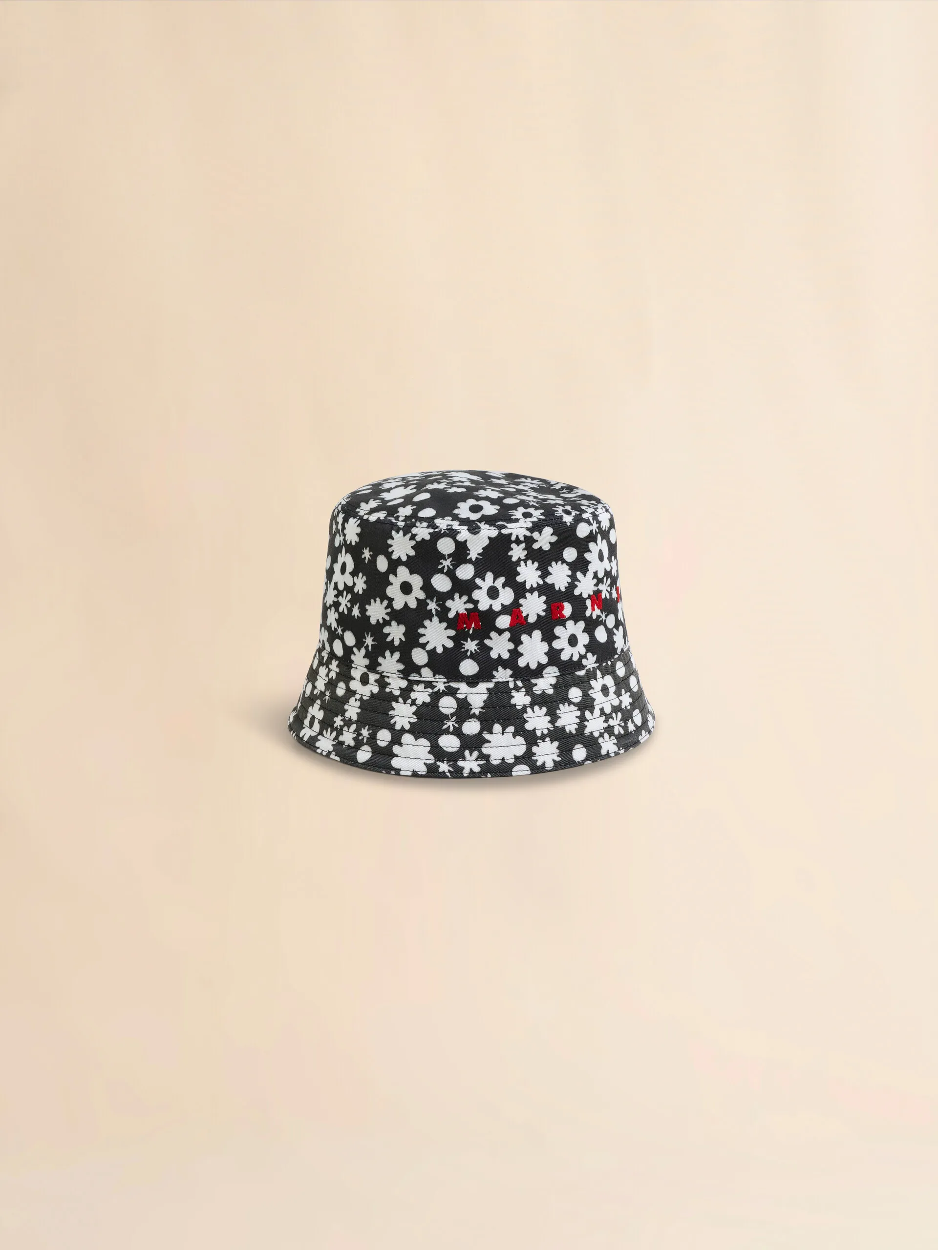 Cappello bucket in cotone con motivo Pop Fields bianco e nero