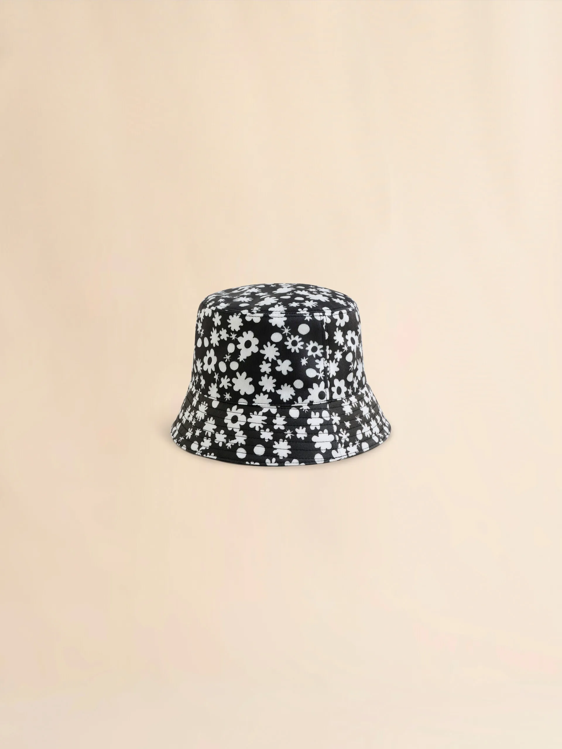 Cappello bucket in cotone con motivo Pop Fields bianco e nero