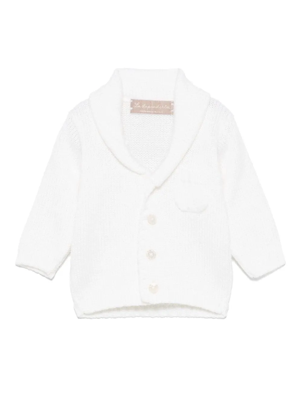 Cardigan in cashmere per neonato La Stupenderia bianco con chiusura frontale con bottoni revers