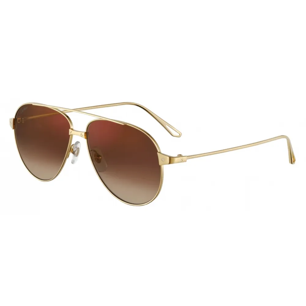 Cartier - Pilota - Metallo Oro Lenti Marrone con Flash Oro - Santos de Cartier Collection - Occhiali da Sole - Cartier Eyewear