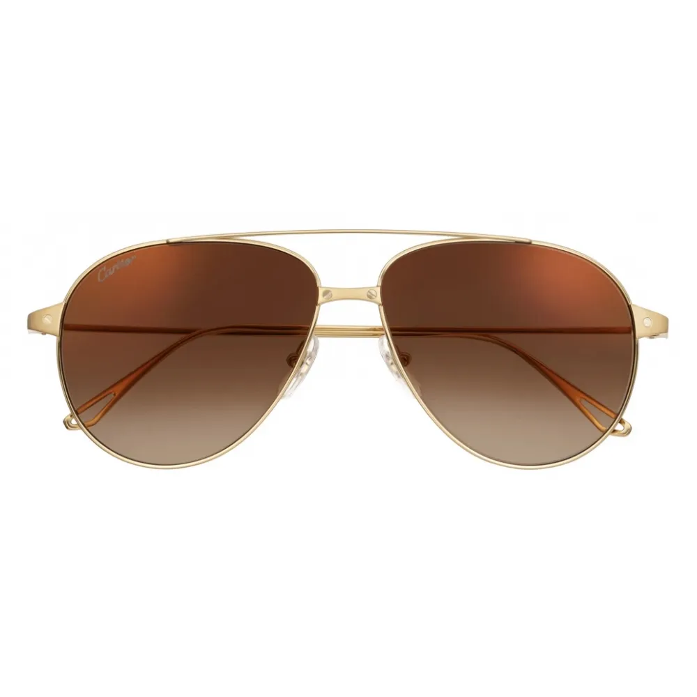 Cartier - Pilota - Metallo Oro Lenti Marrone con Flash Oro - Santos de Cartier Collection - Occhiali da Sole - Cartier Eyewear