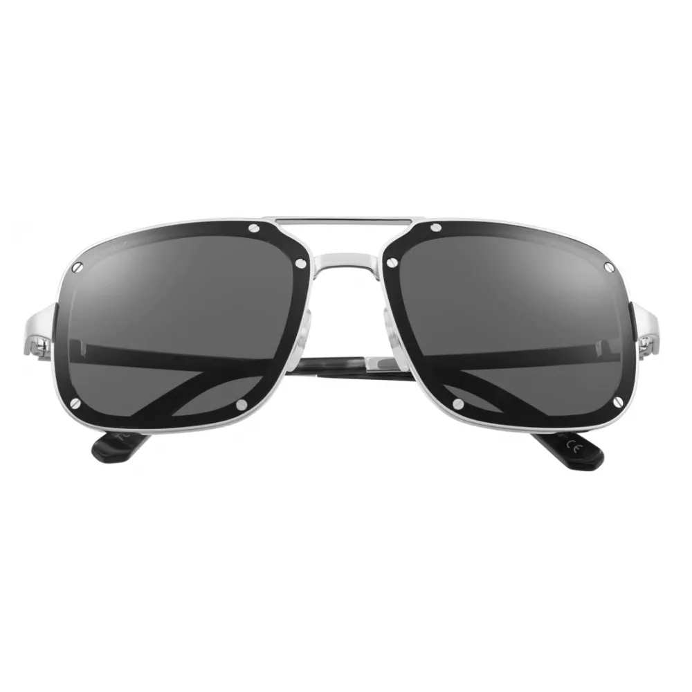 Cartier - Rettangolari - Metallo Platino Lucida Lenti Grigie - Santos de Cartier - Occhiali da Sole - Cartier Eyewear