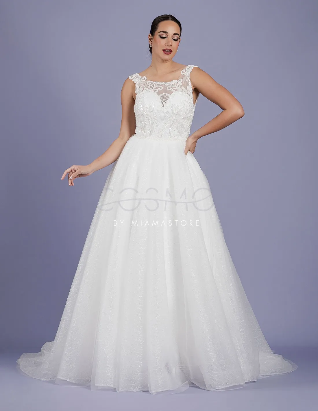 CASSIOPEA - abito da sposa A-line con corpetto pieno di perline e gonna glitter