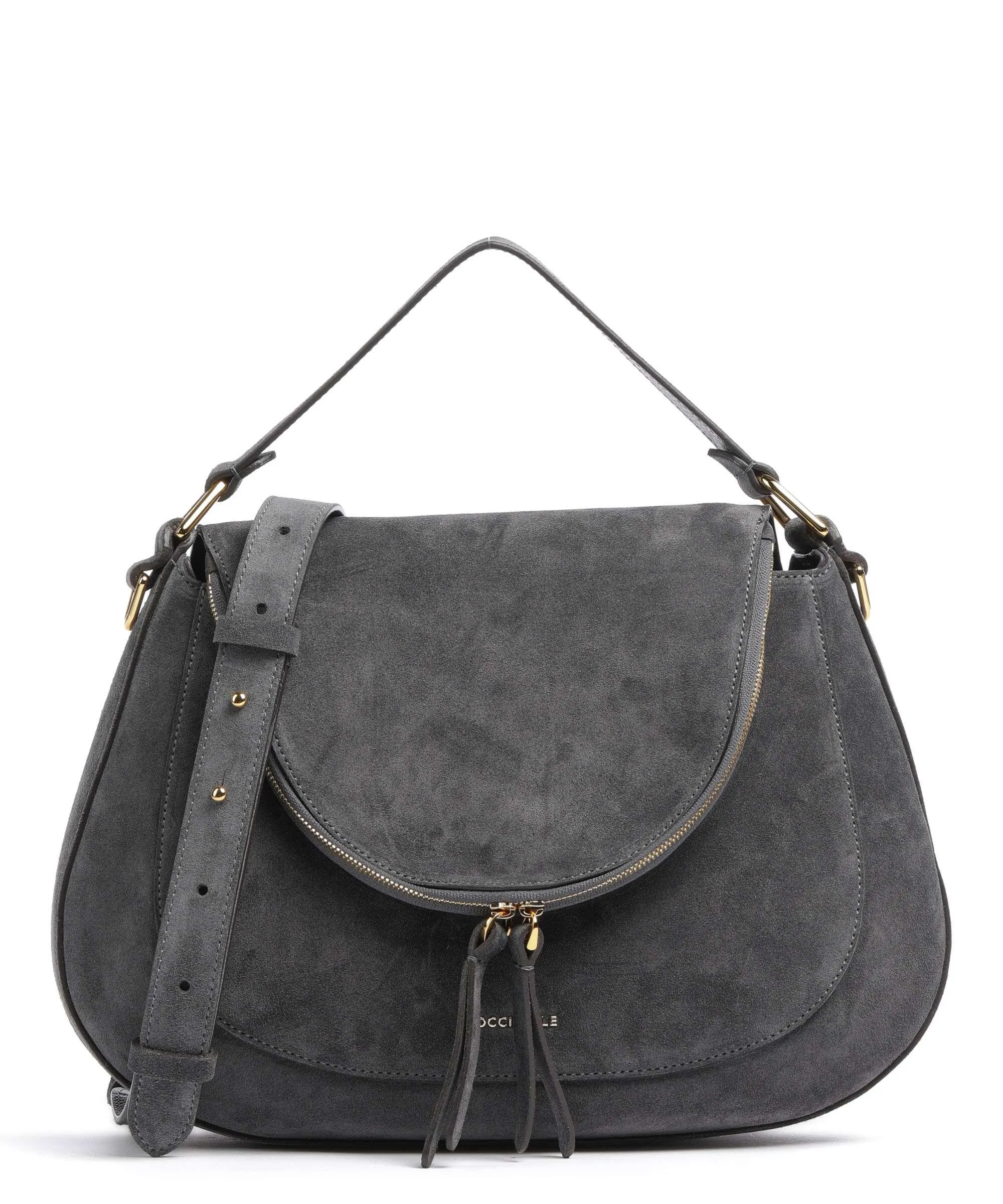  Coccinelle Sole Suede Borsa hobo pelle bovina ruvida grigio scuro  