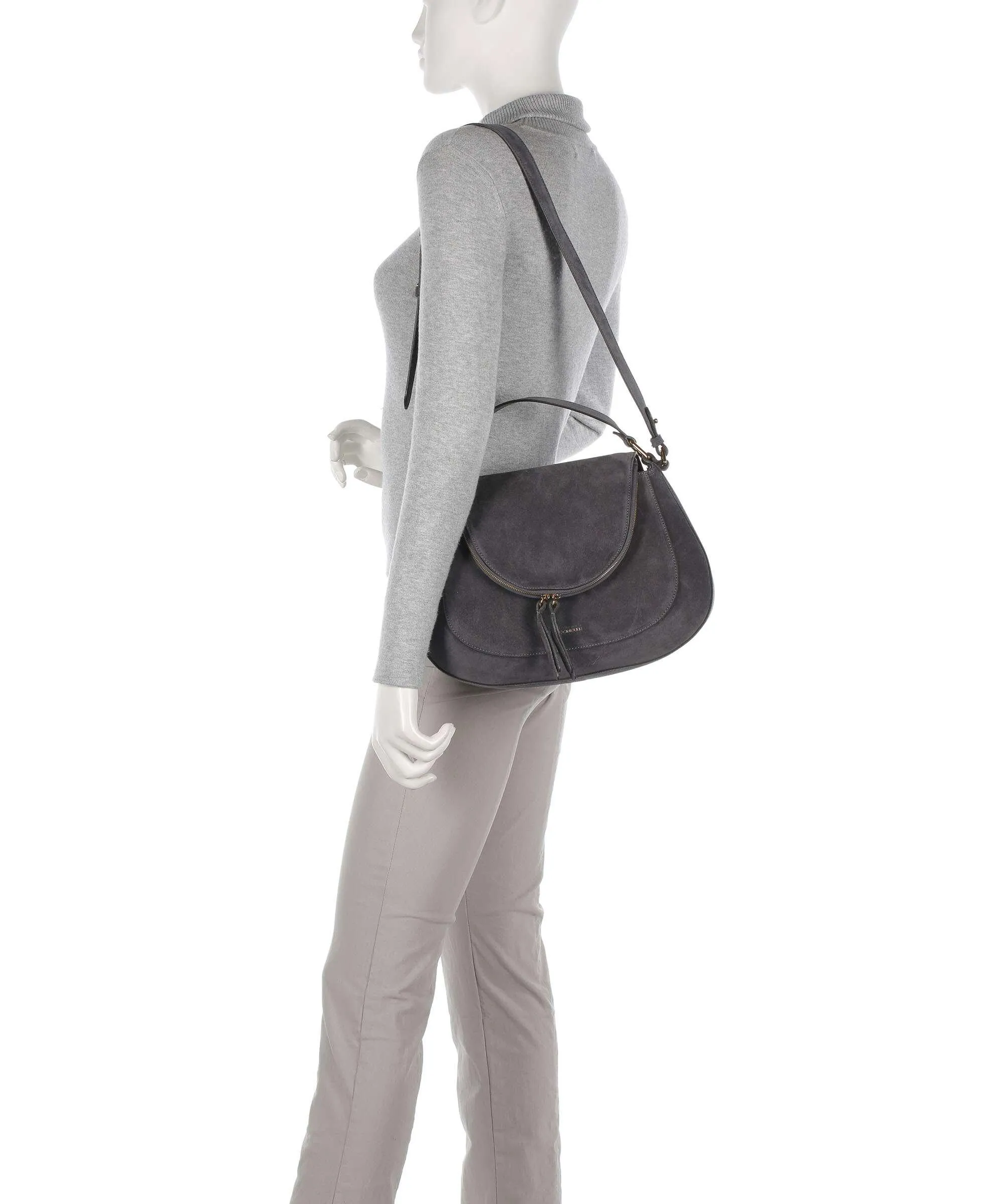  Coccinelle Sole Suede Borsa hobo pelle bovina ruvida grigio scuro  