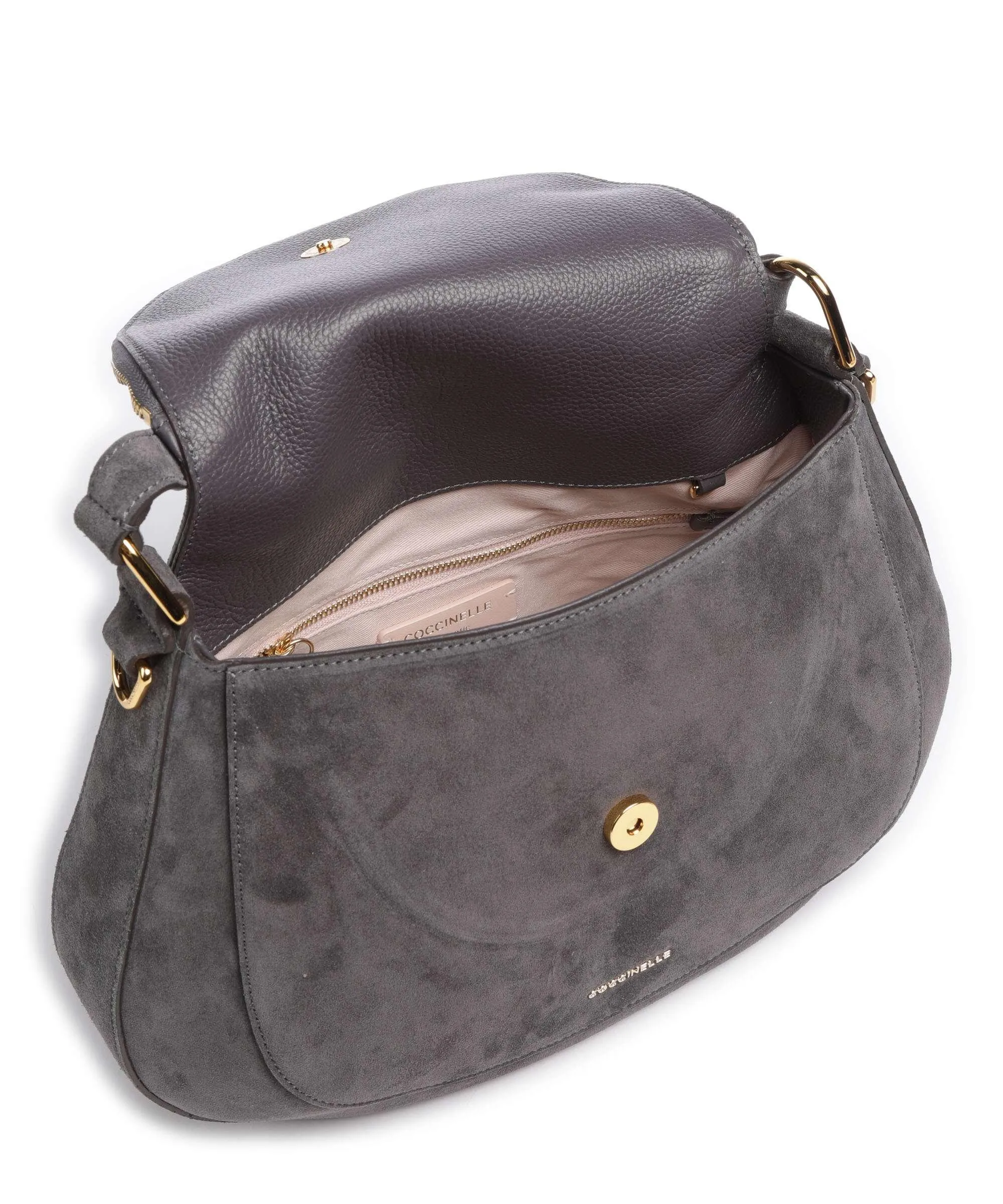  Coccinelle Sole Suede Borsa hobo pelle bovina ruvida grigio scuro  