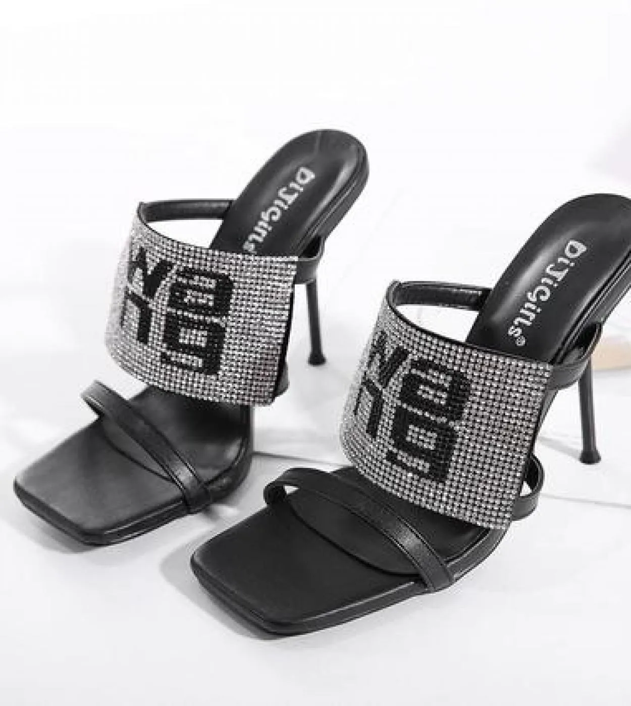 Comemore Pumps Summer Slides Crystal High Heels Stiletto Rhinestone Women Sandals Party Wedding Outer Shoes Female Slipp