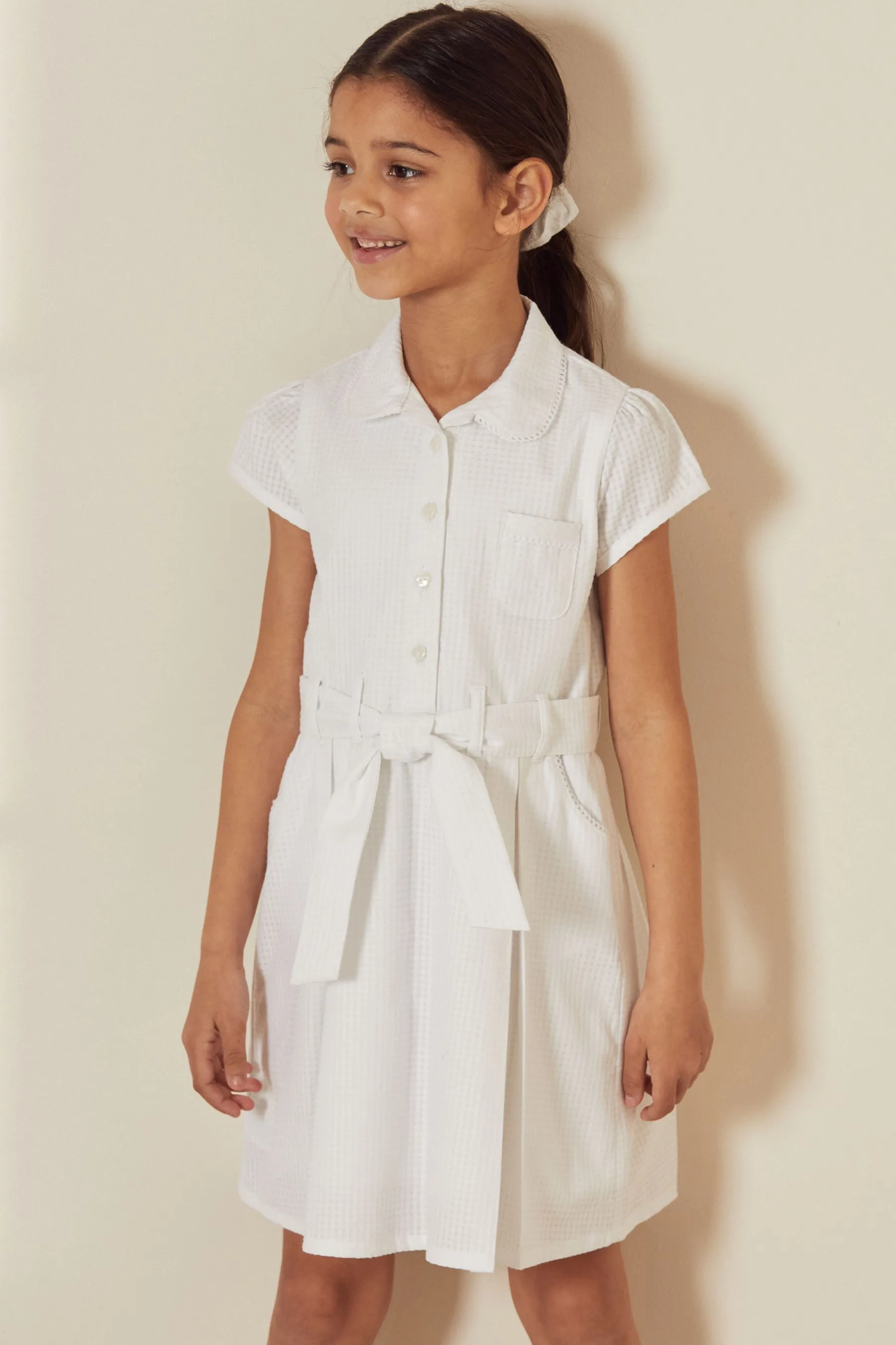 Cotton Rich Belted School Dress With Scrunchie (3-14yrs)    