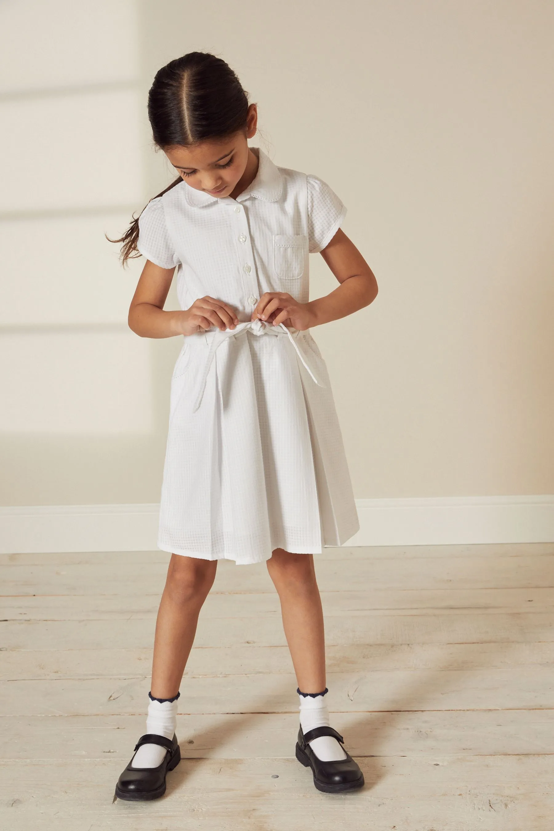Cotton Rich Belted School Dress With Scrunchie (3-14yrs)    