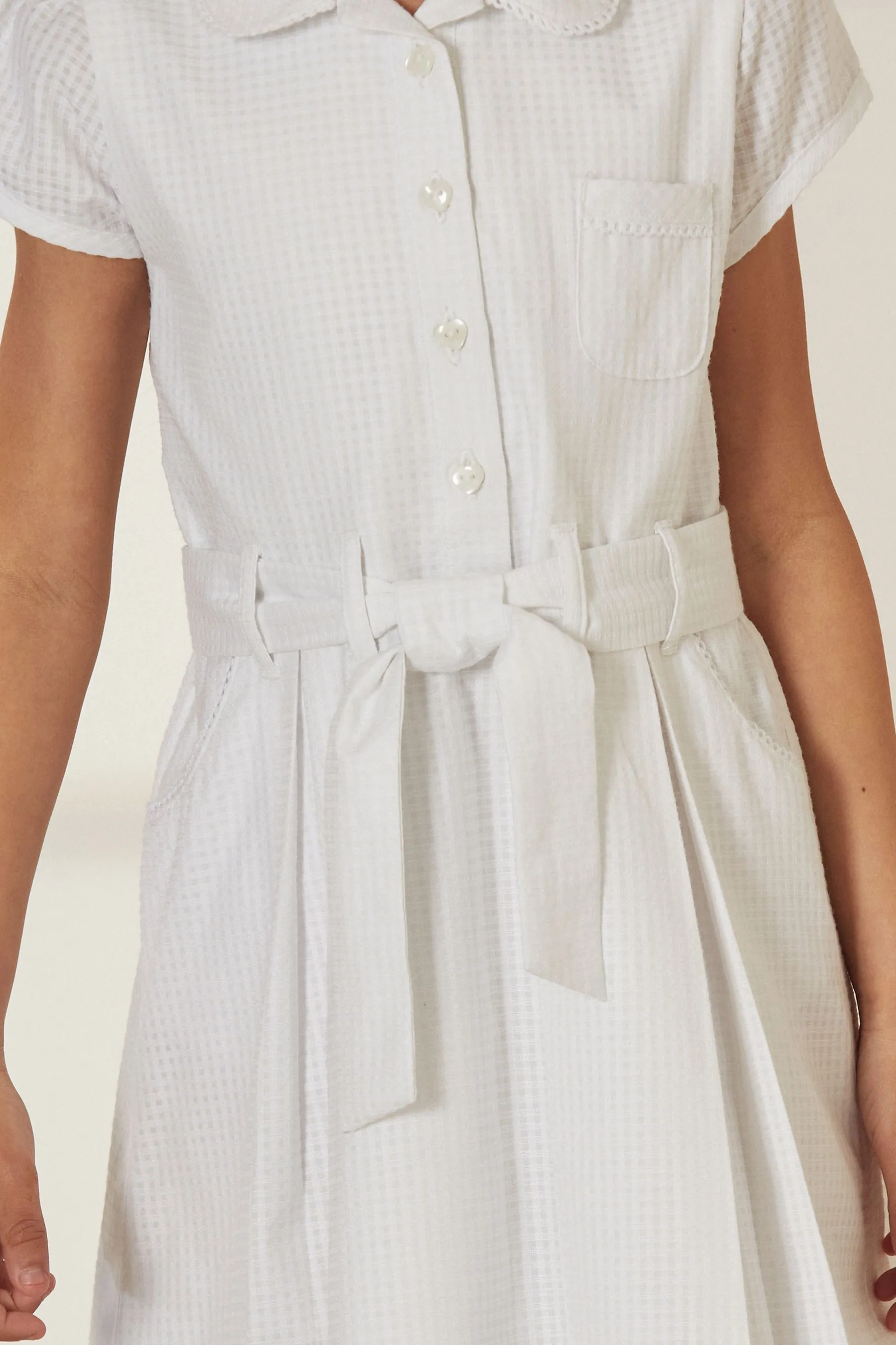 Cotton Rich Belted School Dress With Scrunchie (3-14yrs)    