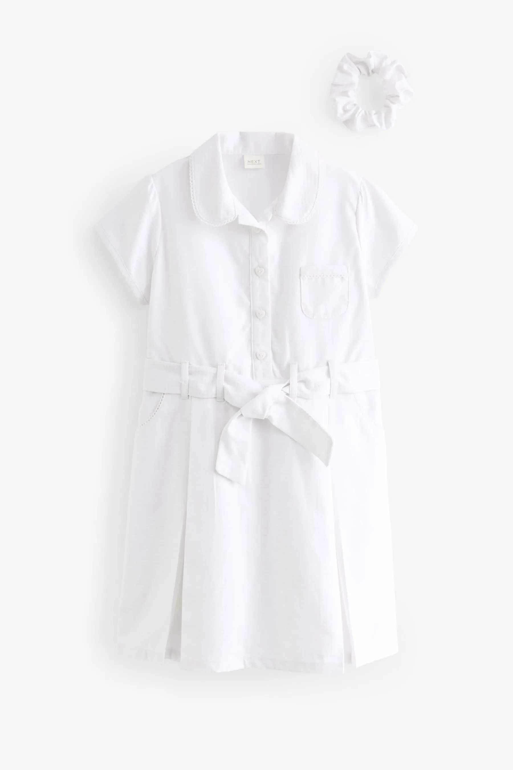 Cotton Rich Belted School Dress With Scrunchie (3-14yrs)    