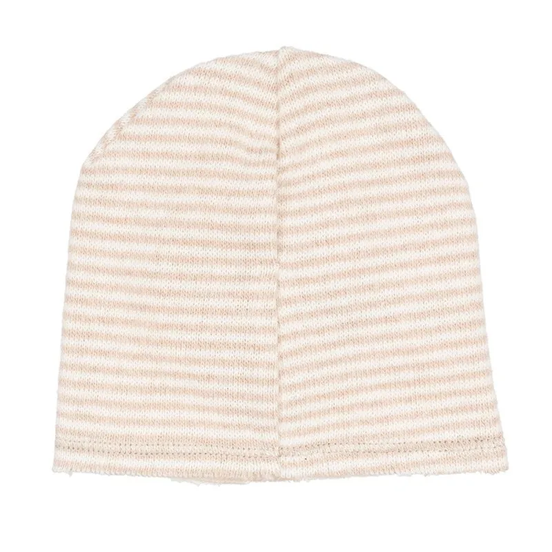Cuffia a righe beige con orsetto per neonati