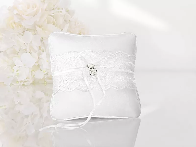 Cuscino nuziale per fedi nuziali 16x16cm bianco