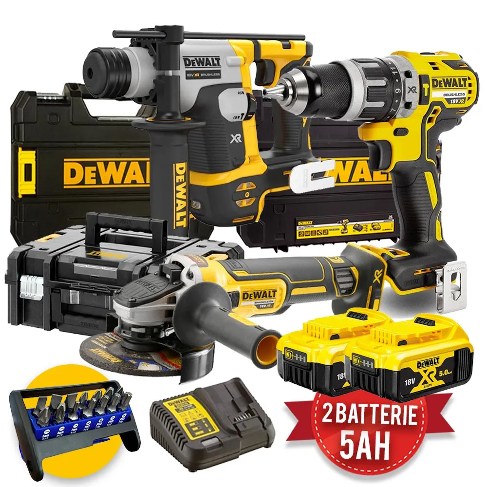 Dewalt kit elettroutensili a batteria 18V - Tassellatore SDS DCH172 + Smerigliatrice DCG405 + Trapano DCD796 