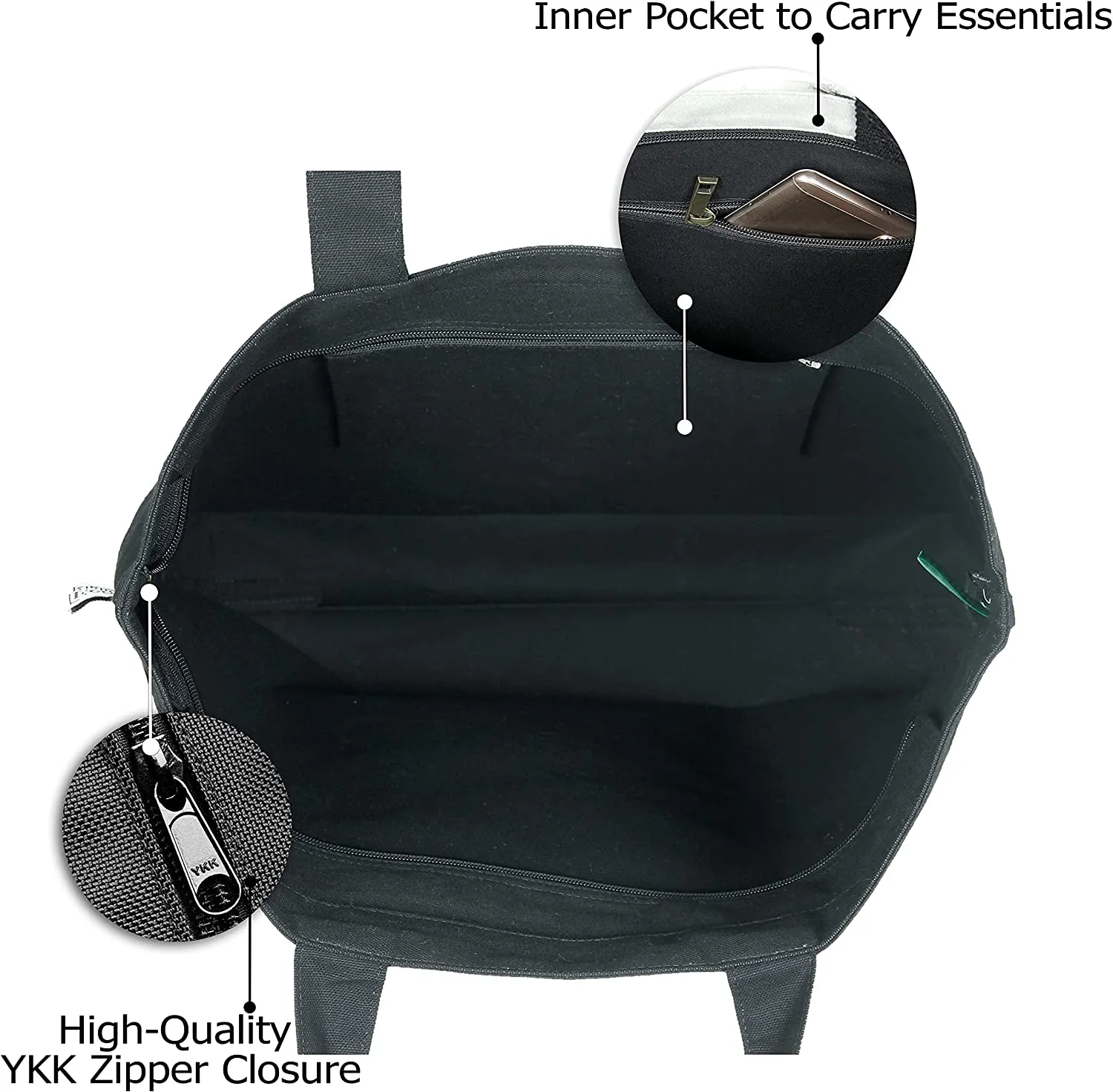 Eco Right Borsa da spiaggia grande con cerniera e tasche interne Borsa da spiaggia in cotone | Borsa shopping in tela Shopper Bo